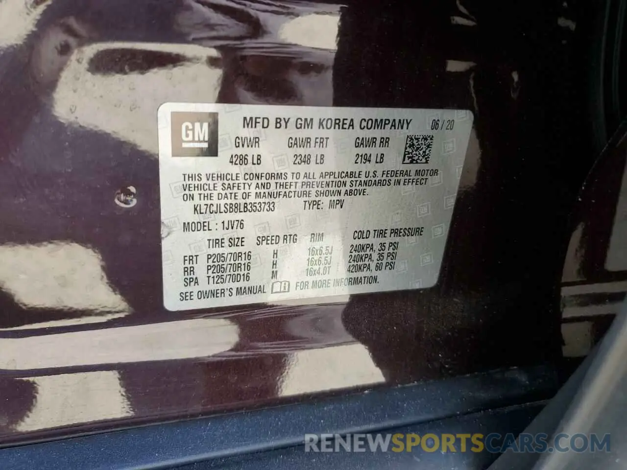 13 Photograph of a damaged car KL7CJLSB8LB353733 CHEVROLET TRAX 2020