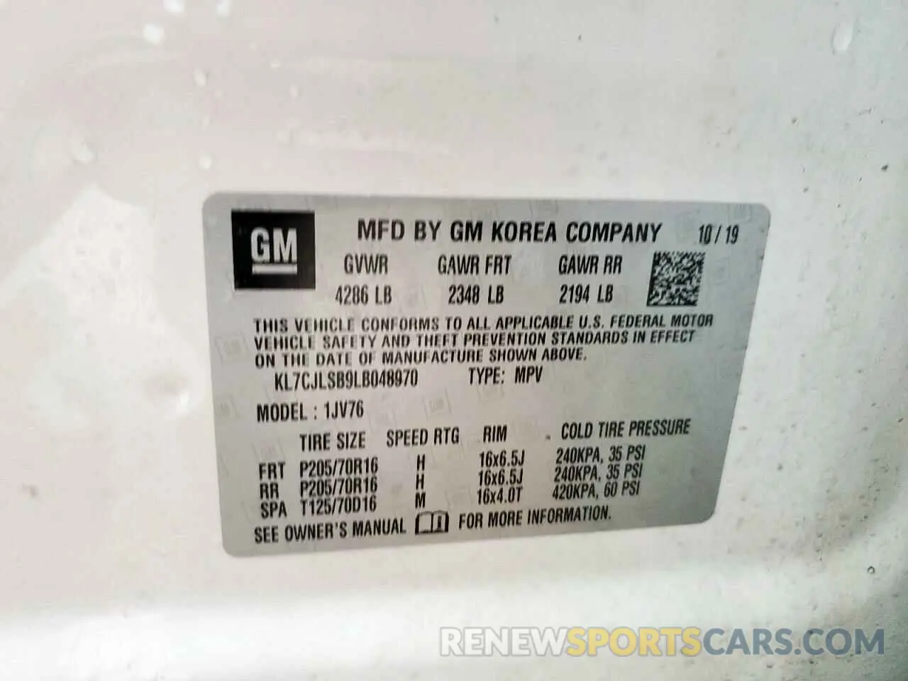 13 Photograph of a damaged car KL7CJLSB9LB048970 CHEVROLET TRAX 2020