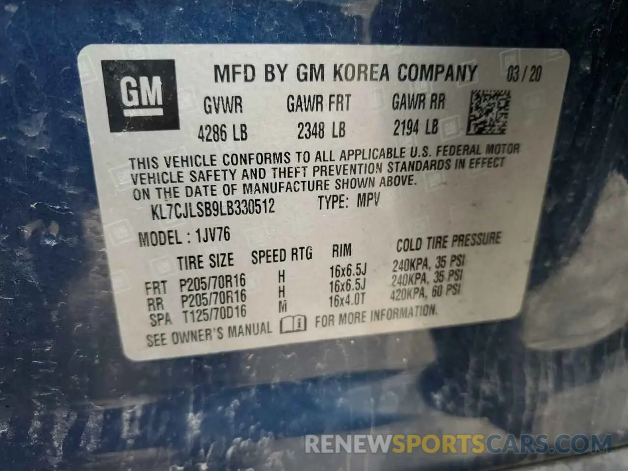 12 Photograph of a damaged car KL7CJLSB9LB330512 CHEVROLET TRAX 2020
