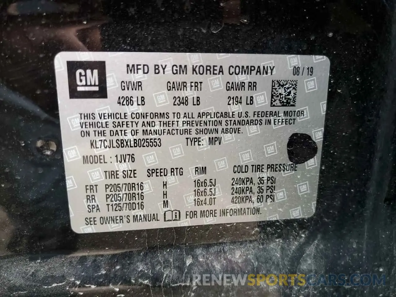 12 Photograph of a damaged car KL7CJLSBXLB025553 CHEVROLET TRAX 2020
