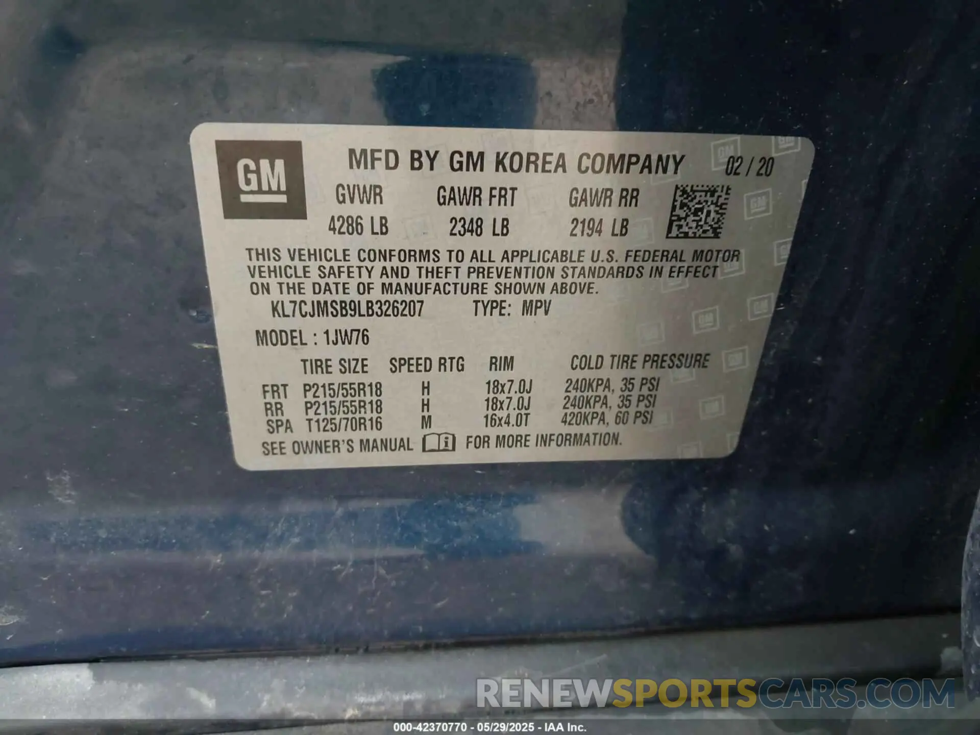 9 Photograph of a damaged car KL7CJMSB9LB326207 CHEVROLET TRAX 2020