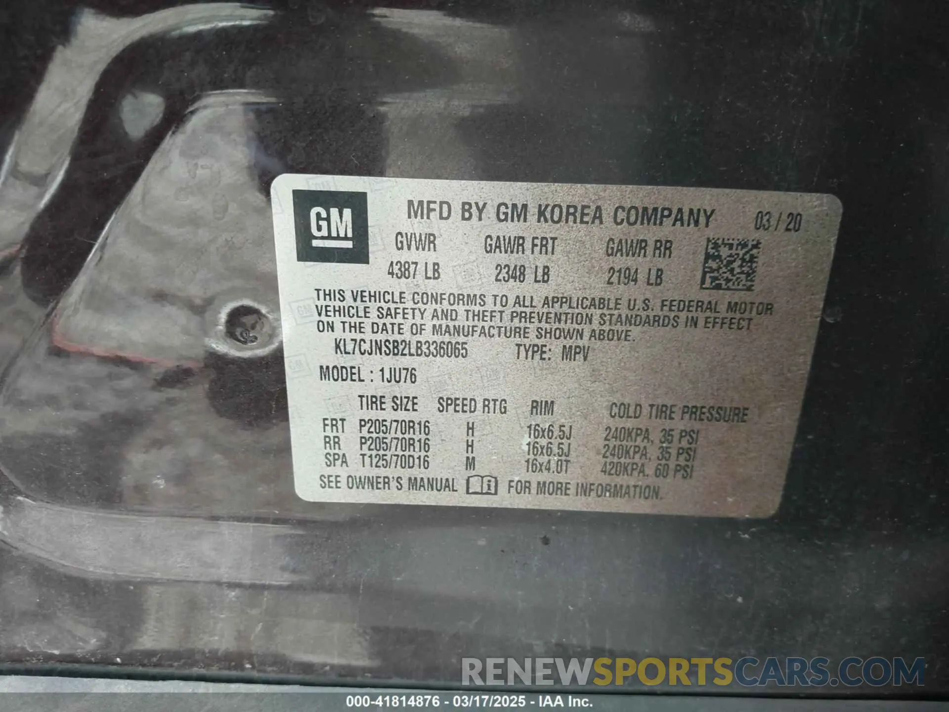 9 Photograph of a damaged car KL7CJNSB2LB336065 CHEVROLET TRAX 2020