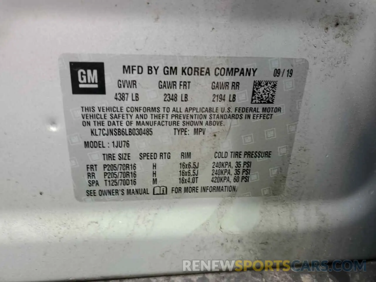 13 Photograph of a damaged car KL7CJNSB6LB030485 CHEVROLET TRAX 2020