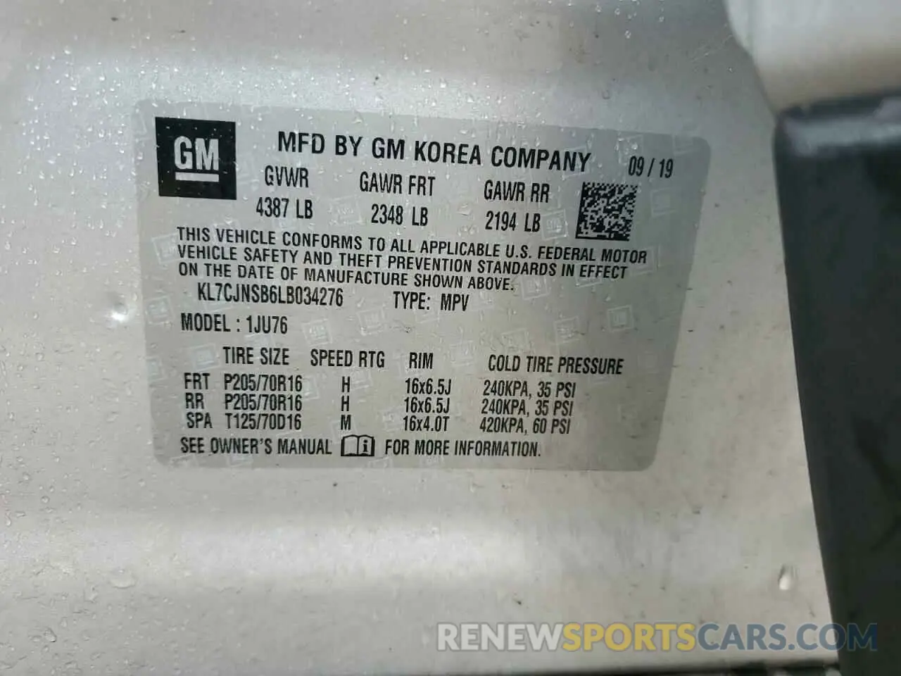 12 Photograph of a damaged car KL7CJNSB6LB034276 CHEVROLET TRAX 2020