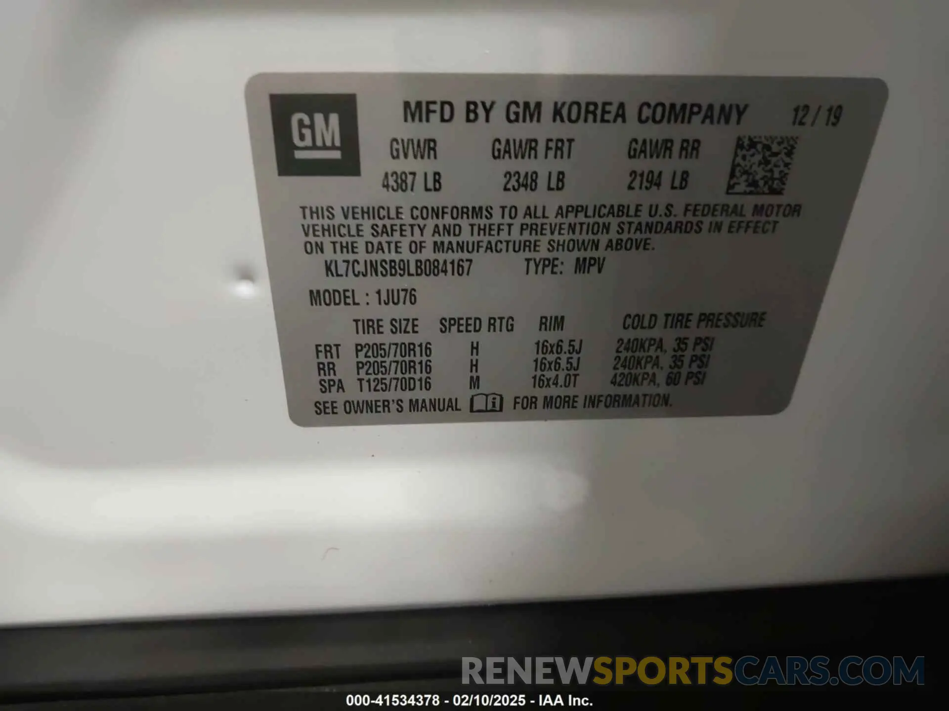 9 Photograph of a damaged car KL7CJNSB9LB084167 CHEVROLET TRAX 2020