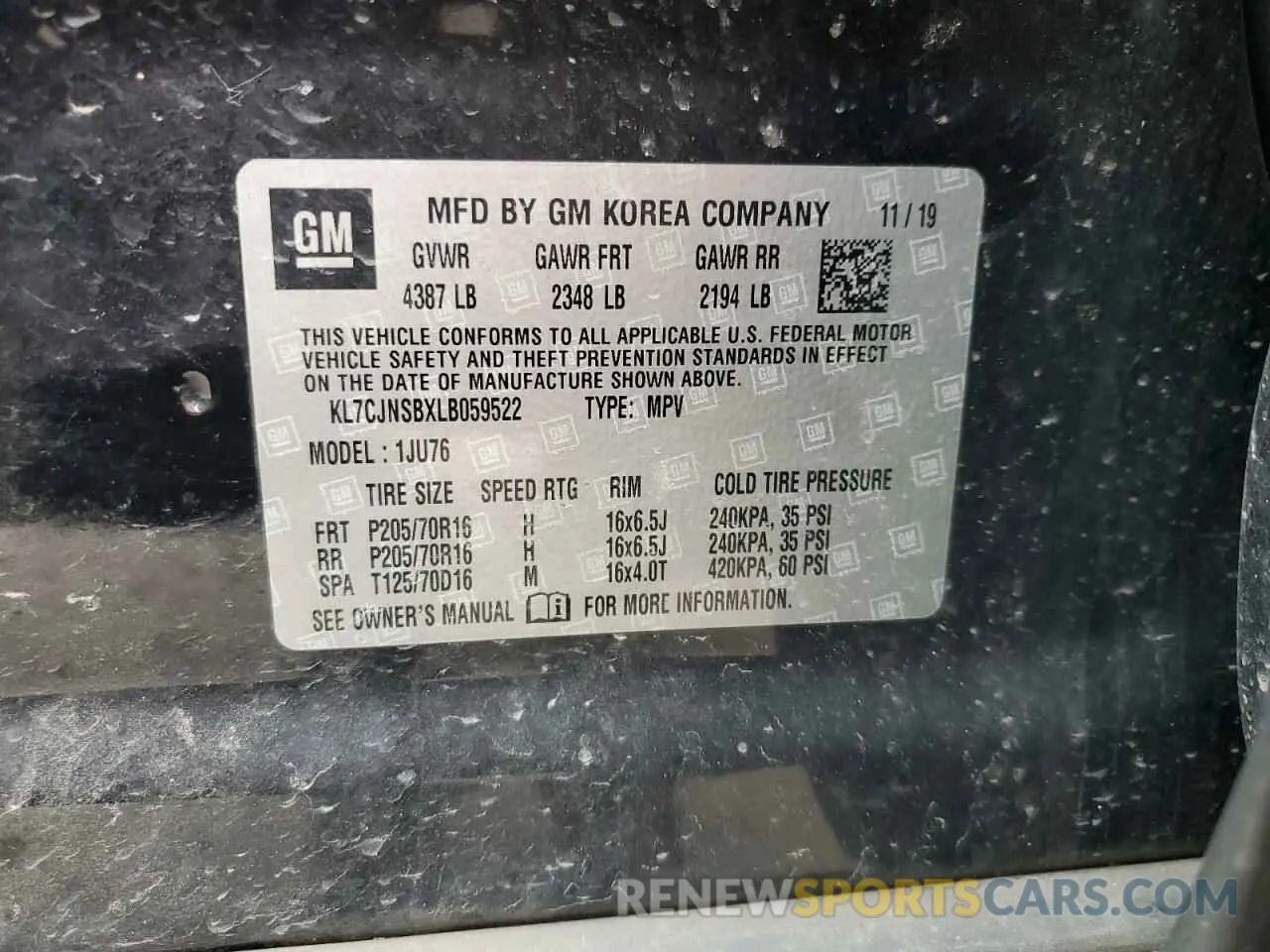 13 Photograph of a damaged car KL7CJNSBXLB059522 CHEVROLET TRAX 2020