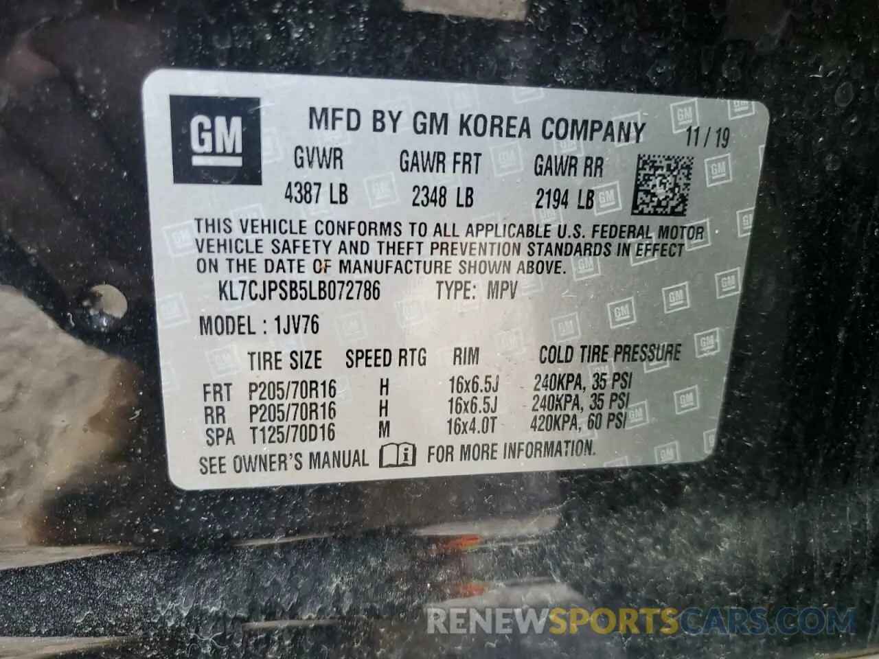 13 Photograph of a damaged car KL7CJPSB5LB072786 CHEVROLET TRAX 2020