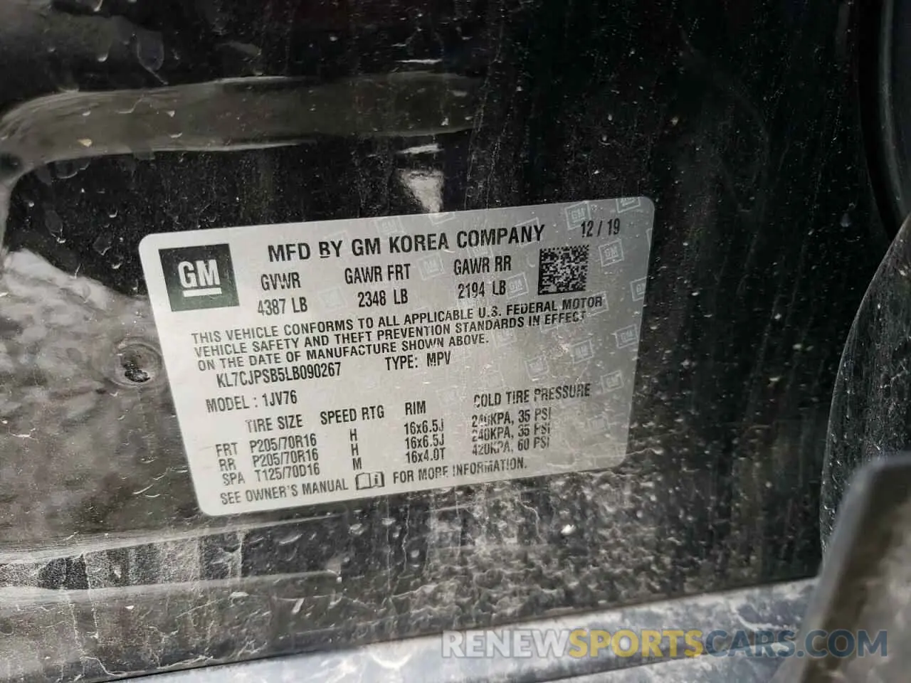 14 Photograph of a damaged car KL7CJPSB5LB090267 CHEVROLET TRAX 2020