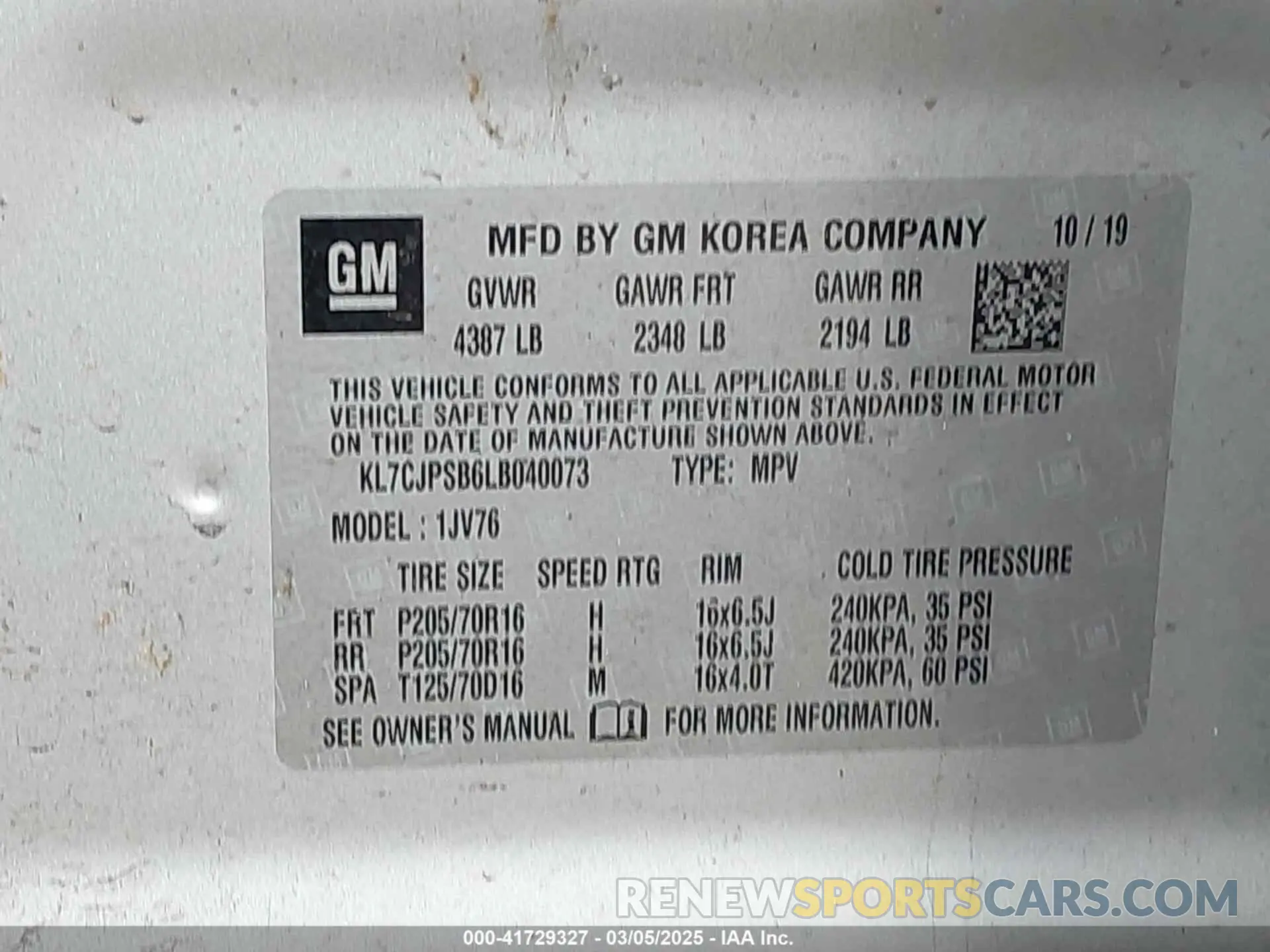 9 Photograph of a damaged car KL7CJPSB6LB040073 CHEVROLET TRAX 2020