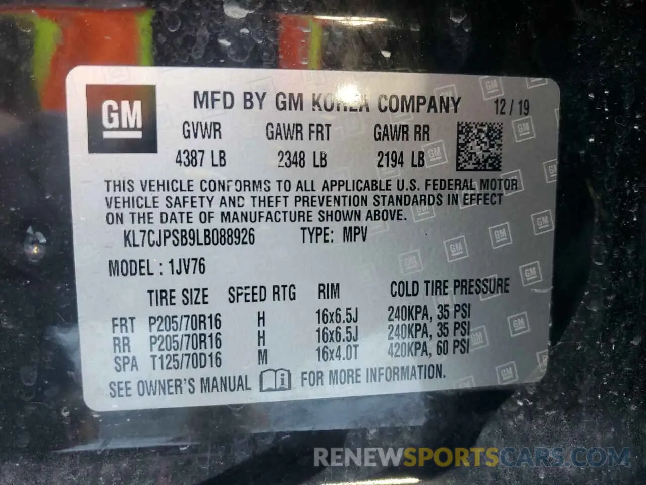15 Photograph of a damaged car KL7CJPSB9LB088926 CHEVROLET TRAX 2020