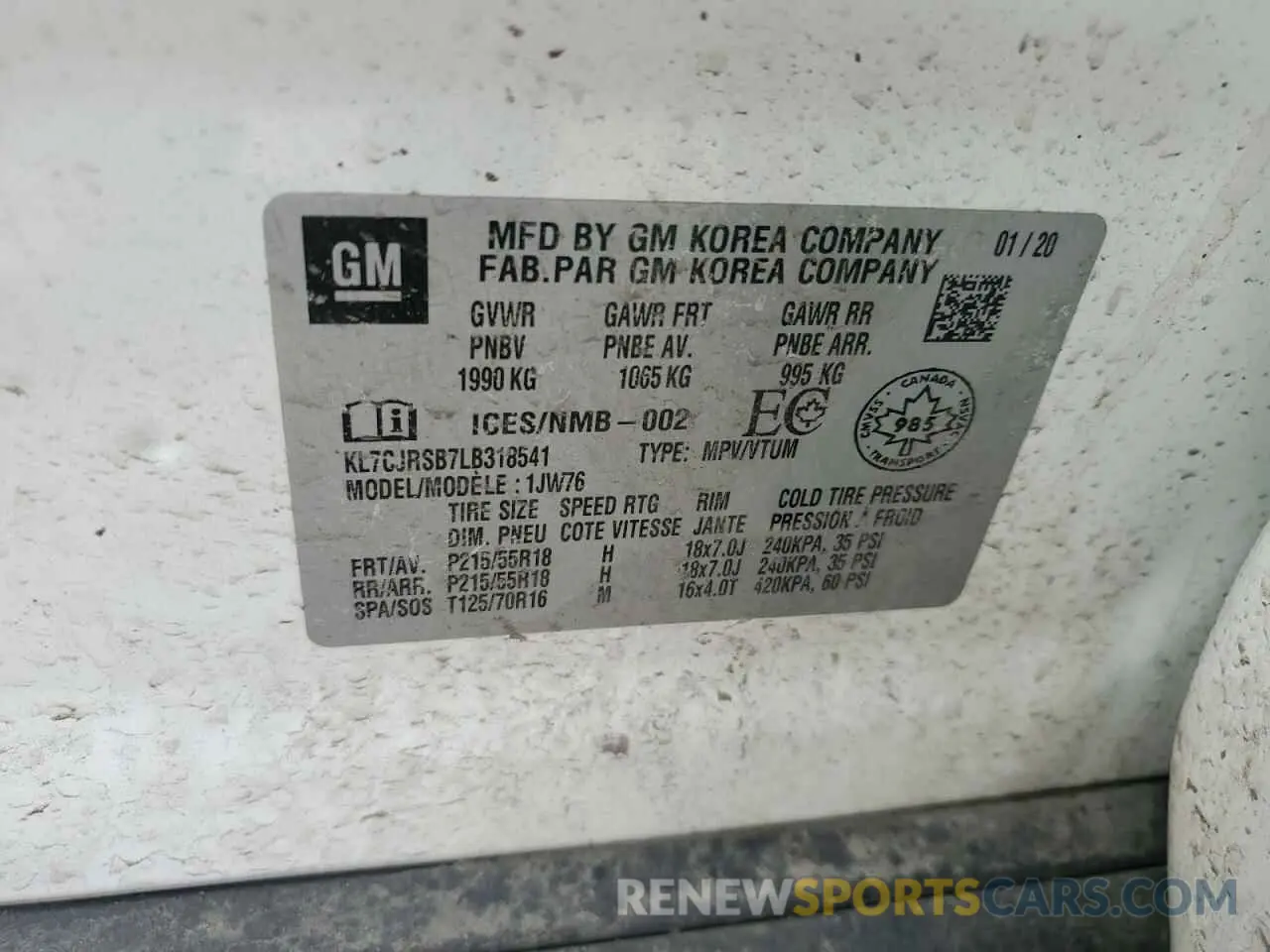 15 Photograph of a damaged car KL7CJRSB7LB318541 CHEVROLET TRAX 2020