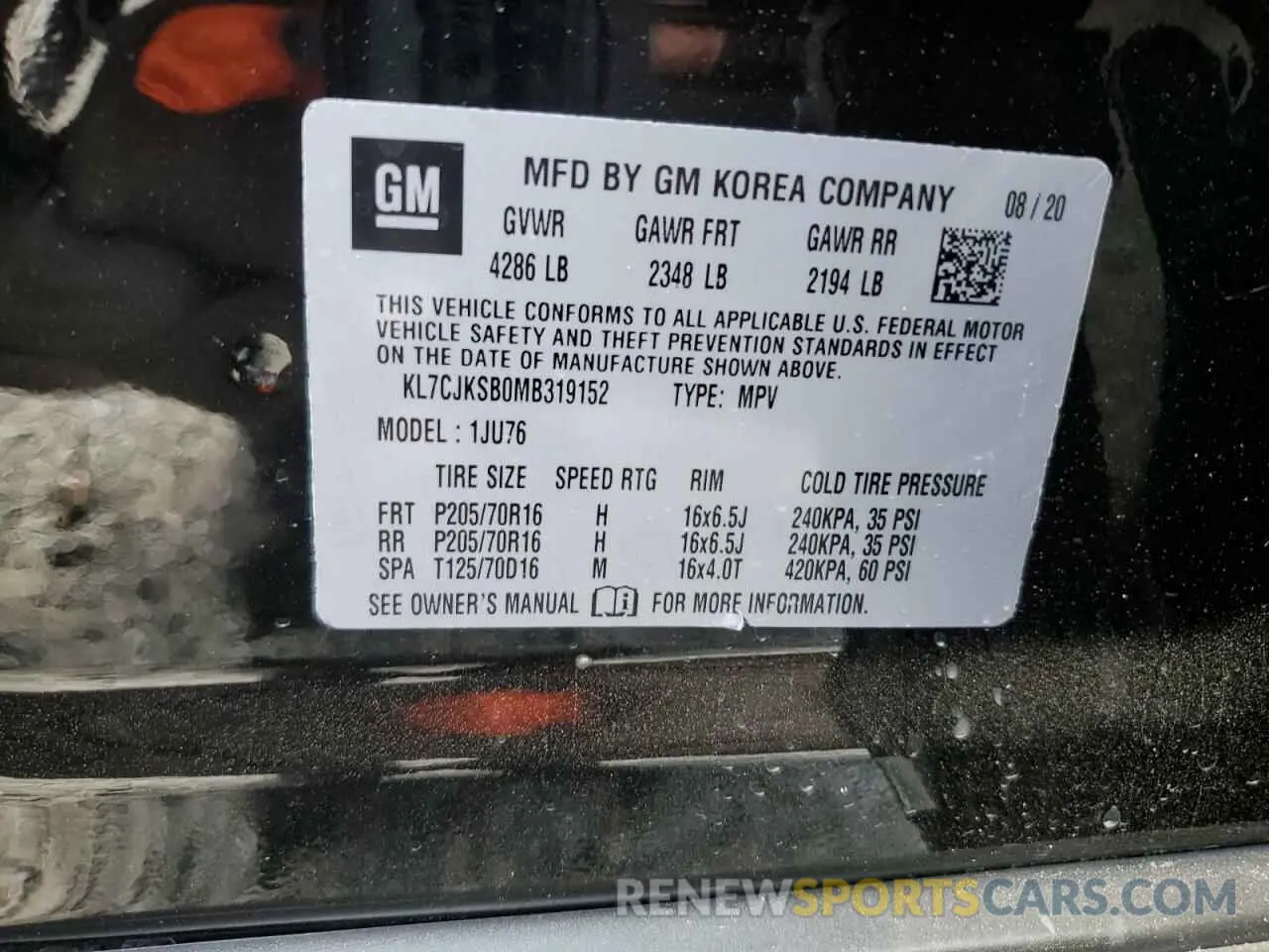 12 Photograph of a damaged car KL7CJKSB0MB319152 CHEVROLET TRAX 2021