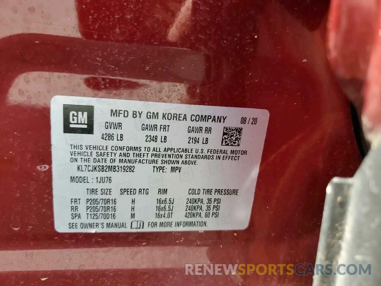 14 Photograph of a damaged car KL7CJKSB2MB319282 CHEVROLET TRAX 2021