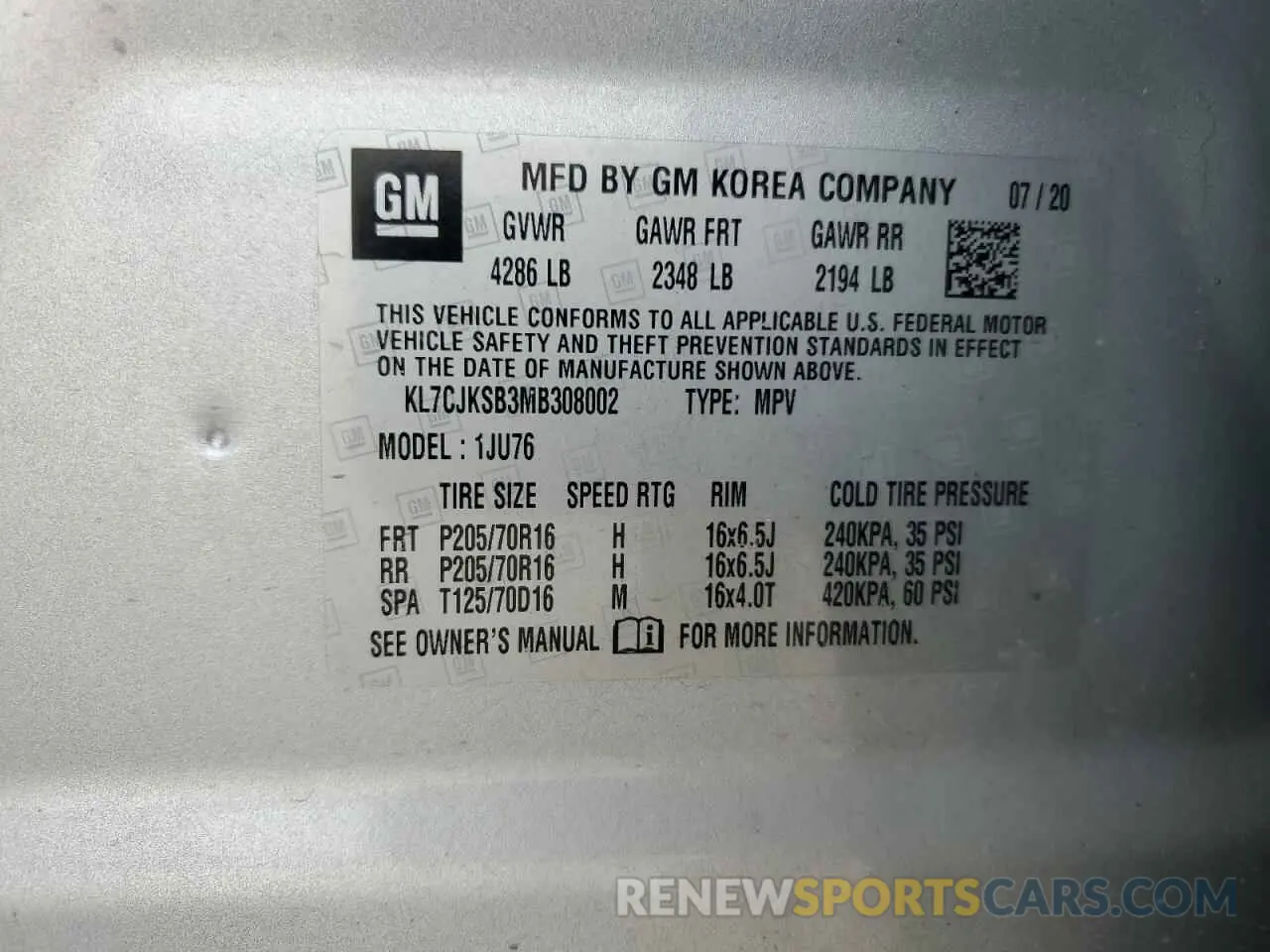 14 Photograph of a damaged car KL7CJKSB3MB308002 CHEVROLET TRAX 2021