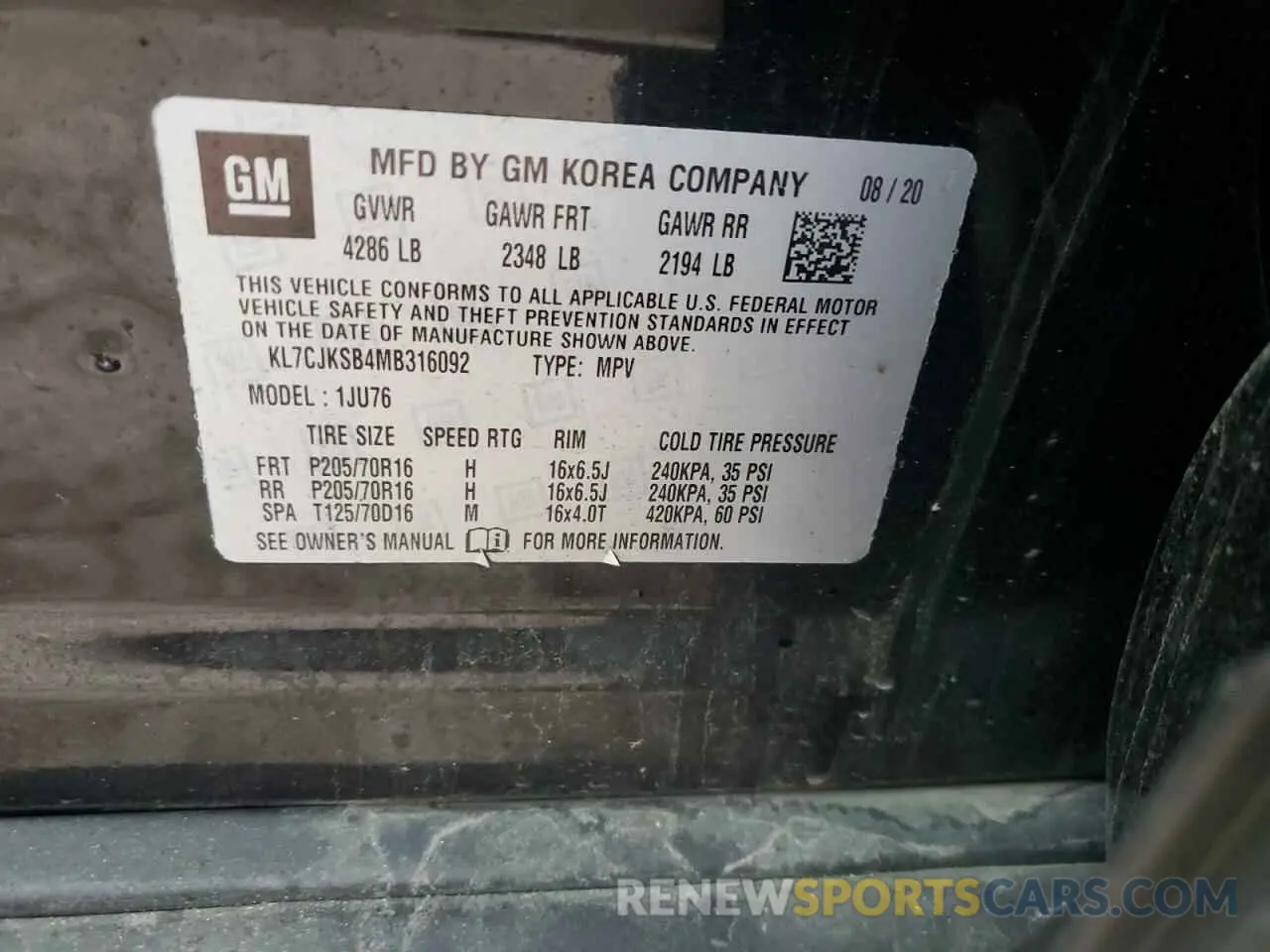 12 Photograph of a damaged car KL7CJKSB4MB316092 CHEVROLET TRAX 2021