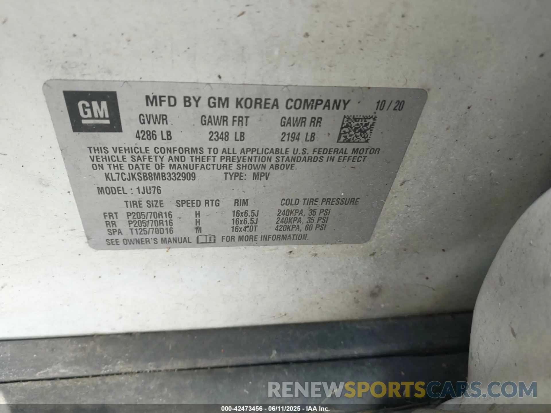 9 Photograph of a damaged car KL7CJKSB8MB332909 CHEVROLET TRAX 2021