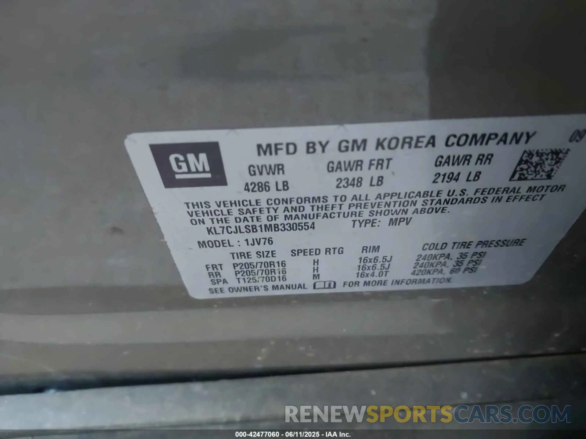 9 Photograph of a damaged car KL7CJLSB1MB330554 CHEVROLET TRAX 2021