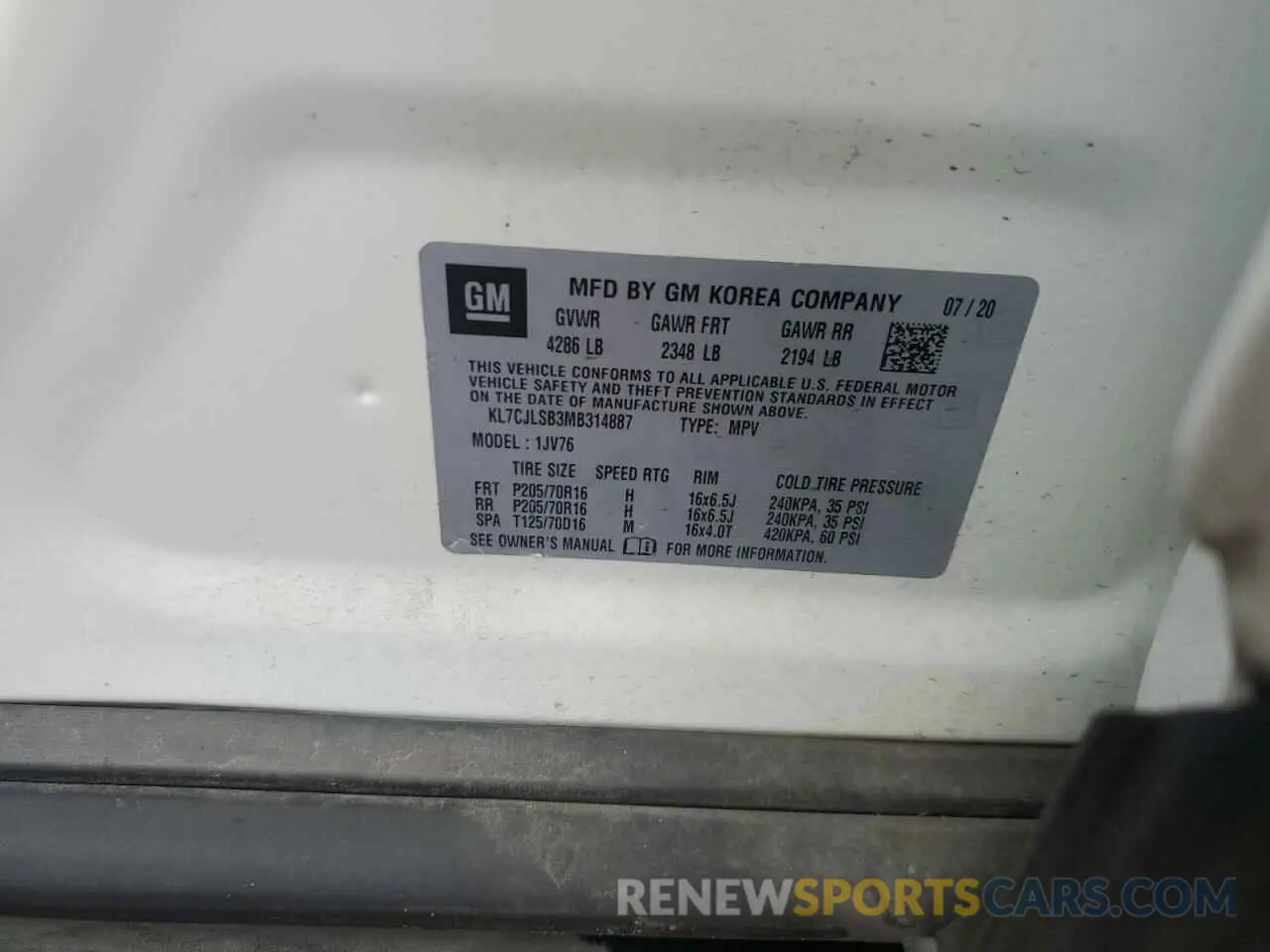16 Photograph of a damaged car KL7CJLSB3MB314887 CHEVROLET TRAX 2021