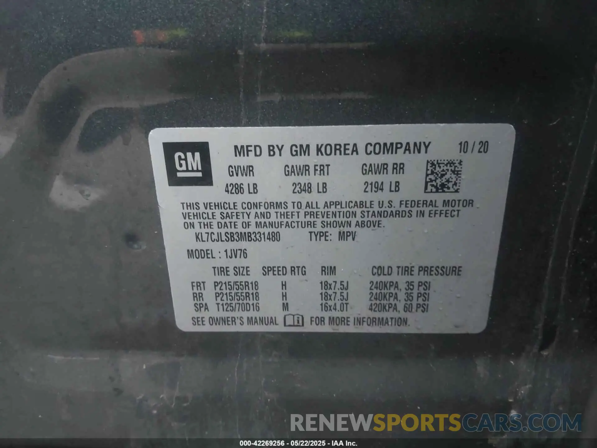9 Photograph of a damaged car KL7CJLSB3MB331480 CHEVROLET TRAX 2021