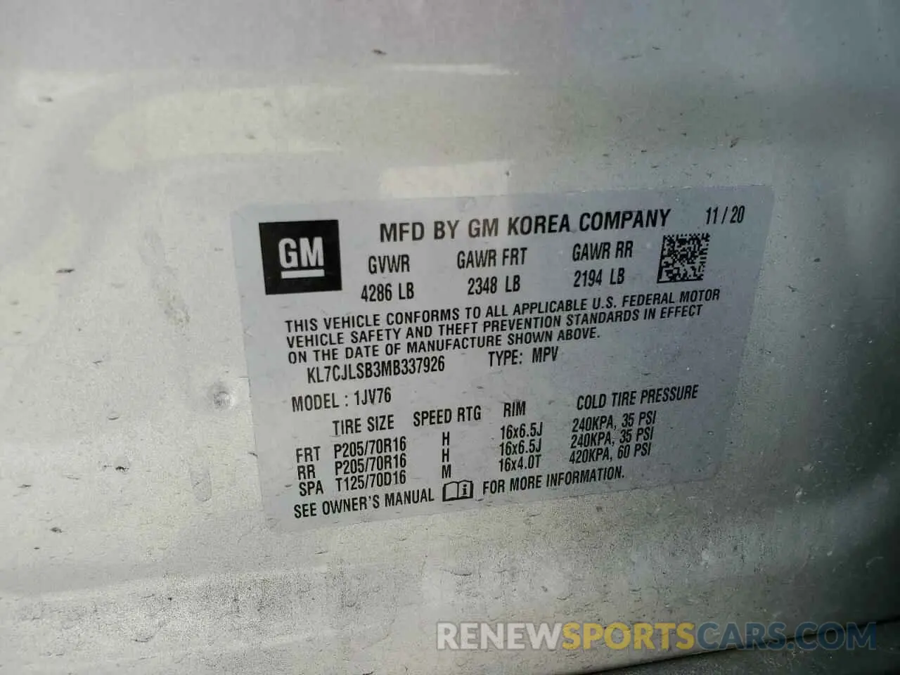 15 Photograph of a damaged car KL7CJLSB3MB337926 CHEVROLET TRAX 2021