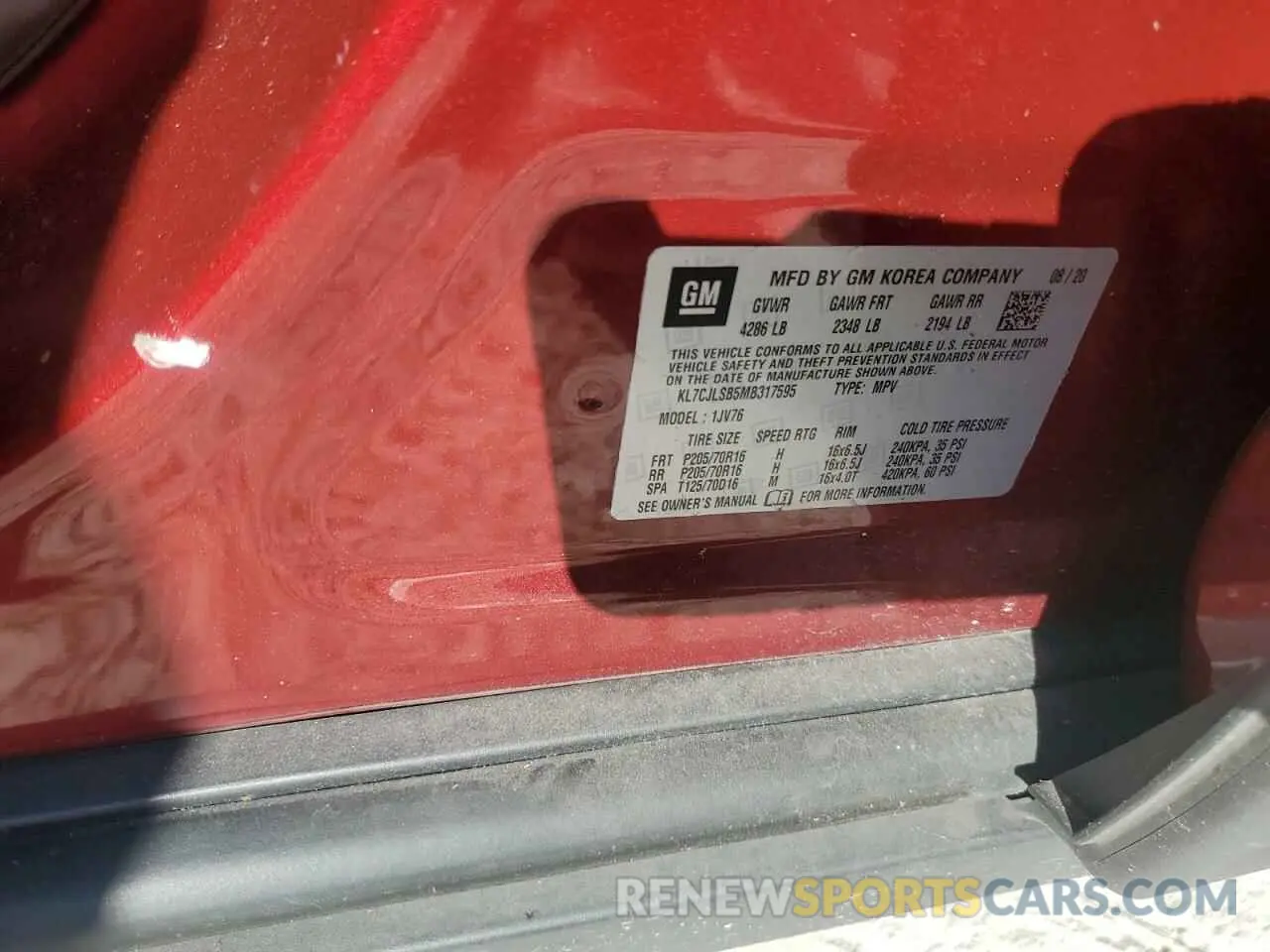 13 Photograph of a damaged car KL7CJLSB5MB317595 CHEVROLET TRAX 2021