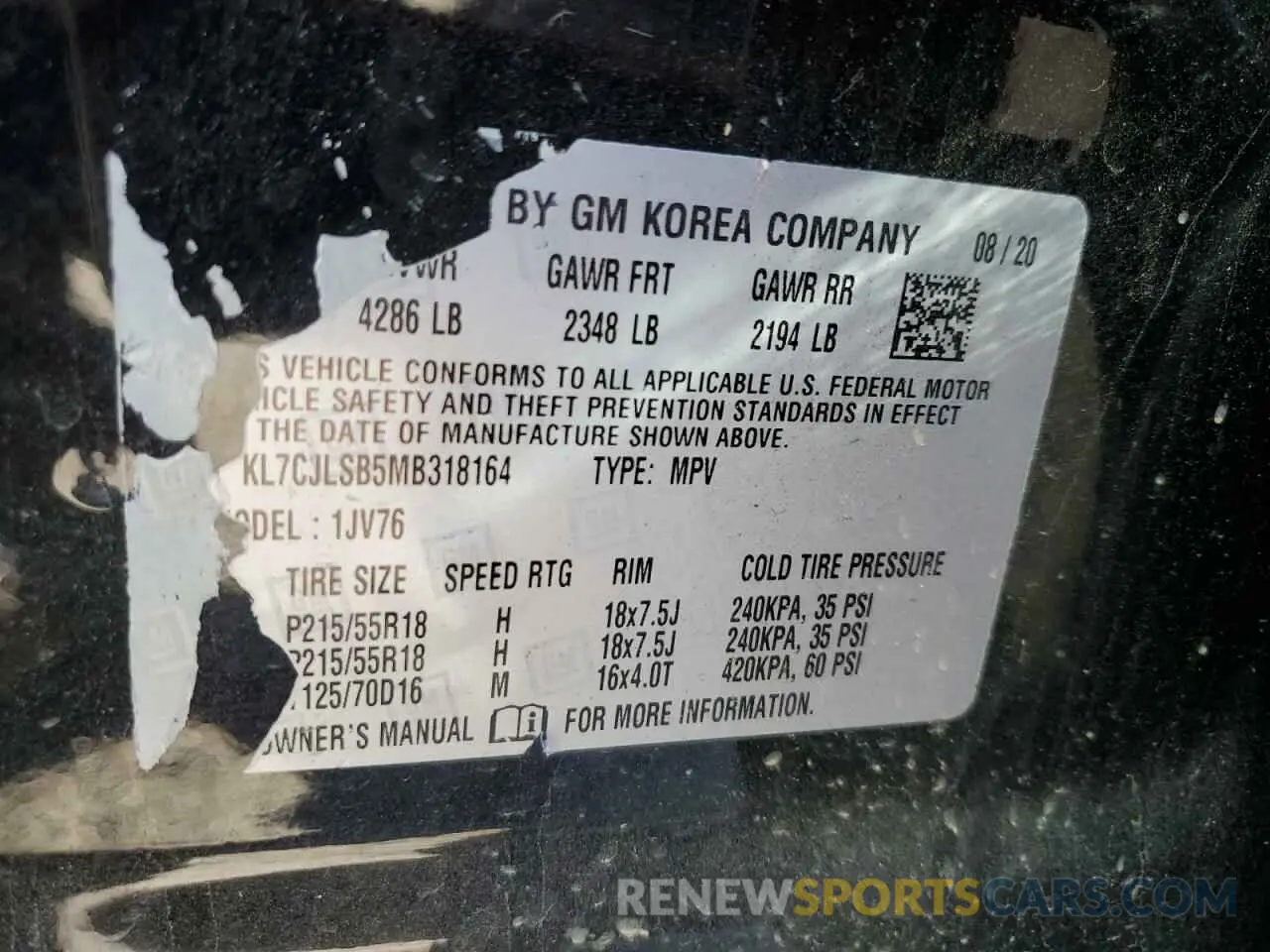 14 Photograph of a damaged car KL7CJLSB5MB318164 CHEVROLET TRAX 2021