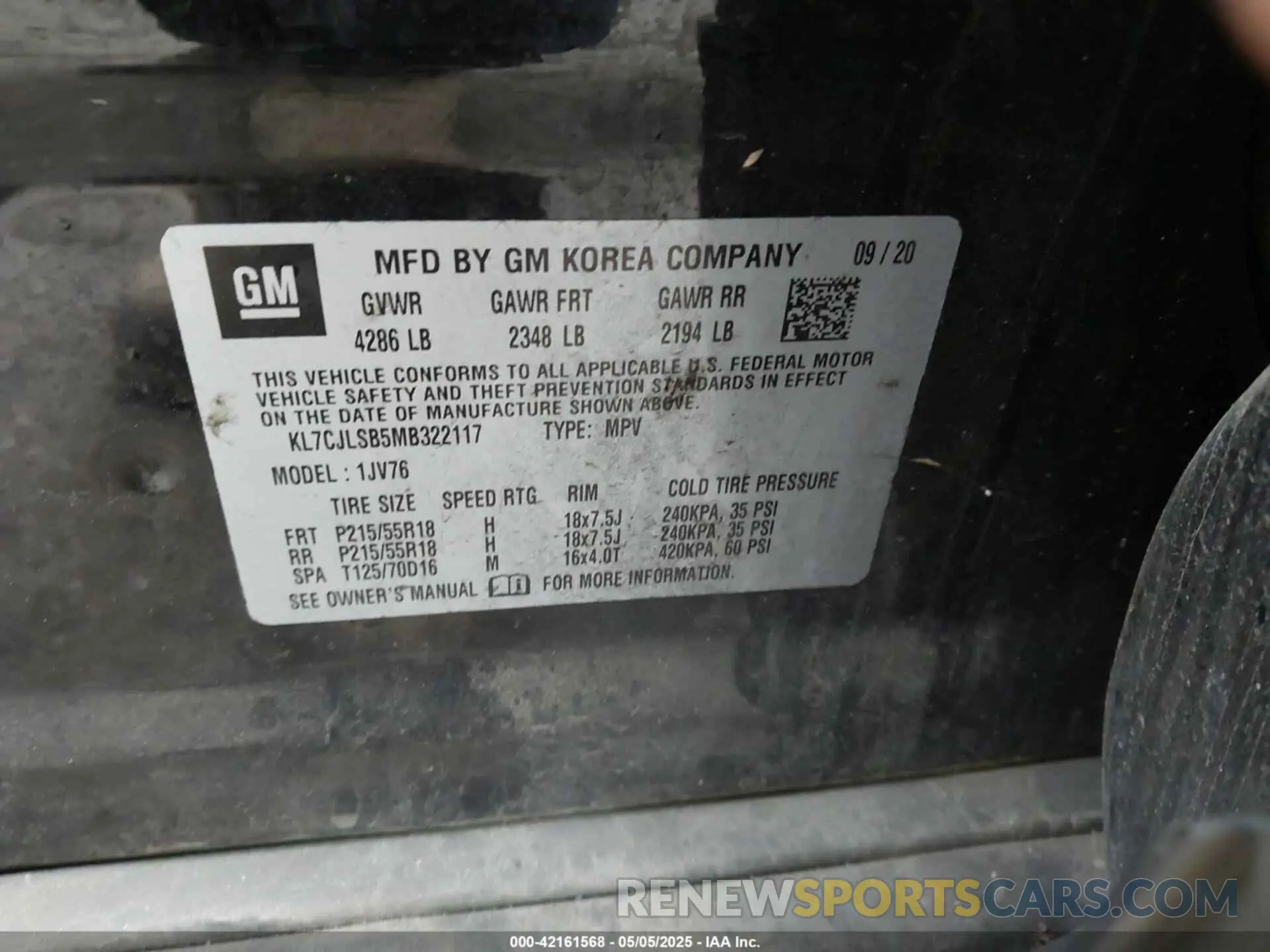 9 Photograph of a damaged car KL7CJLSB5MB322117 CHEVROLET TRAX 2021