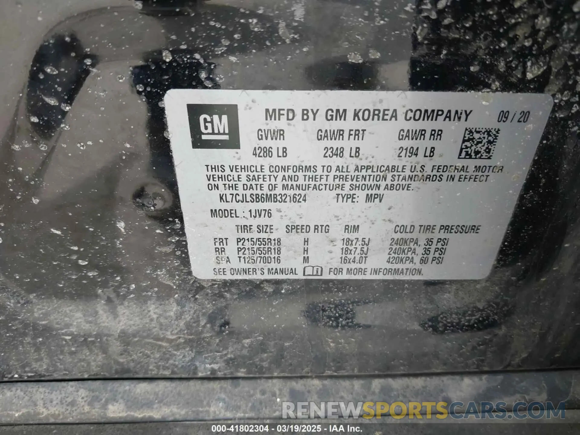 9 Photograph of a damaged car KL7CJLSB6MB321624 CHEVROLET TRAX 2021