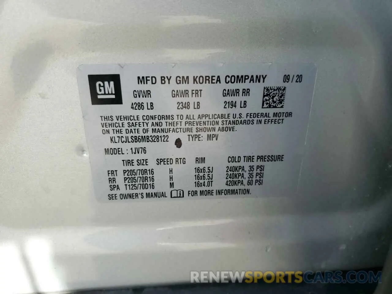 14 Photograph of a damaged car KL7CJLSB6MB328122 CHEVROLET TRAX 2021