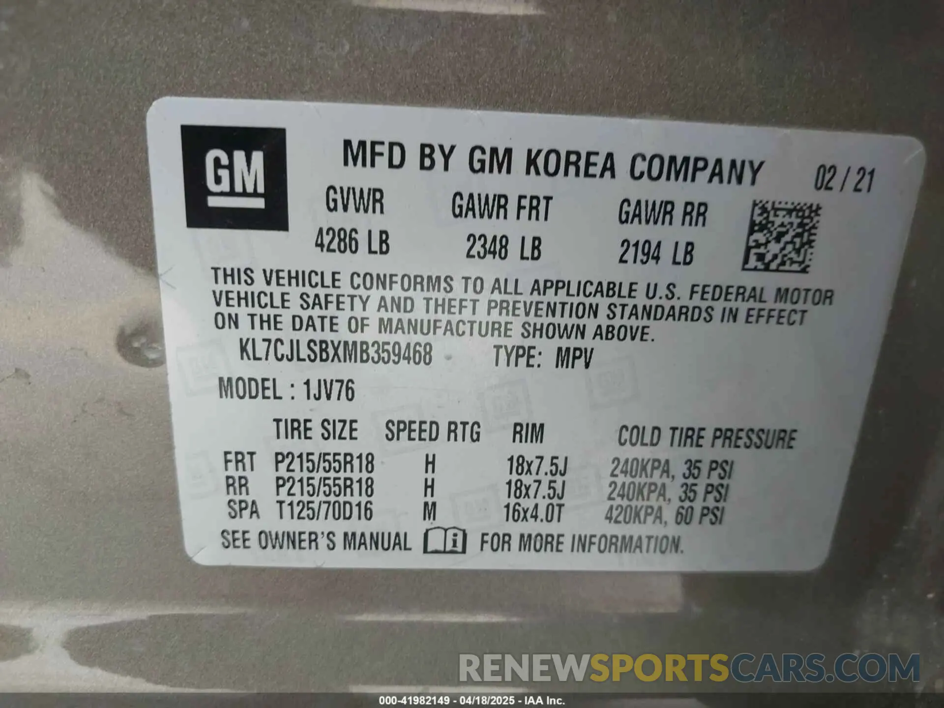 9 Photograph of a damaged car KL7CJLSBXMB359468 CHEVROLET TRAX 2021