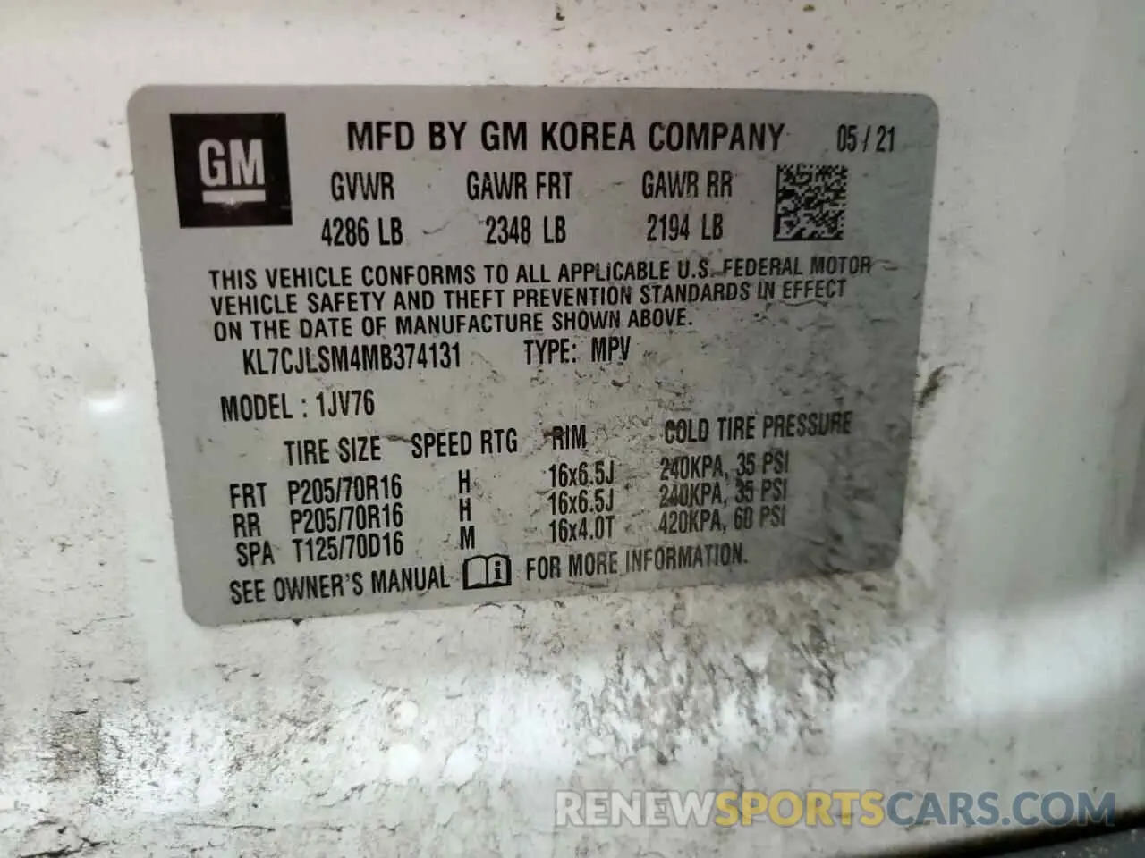 14 Photograph of a damaged car KL7CJLSM4MB374131 CHEVROLET TRAX 2021