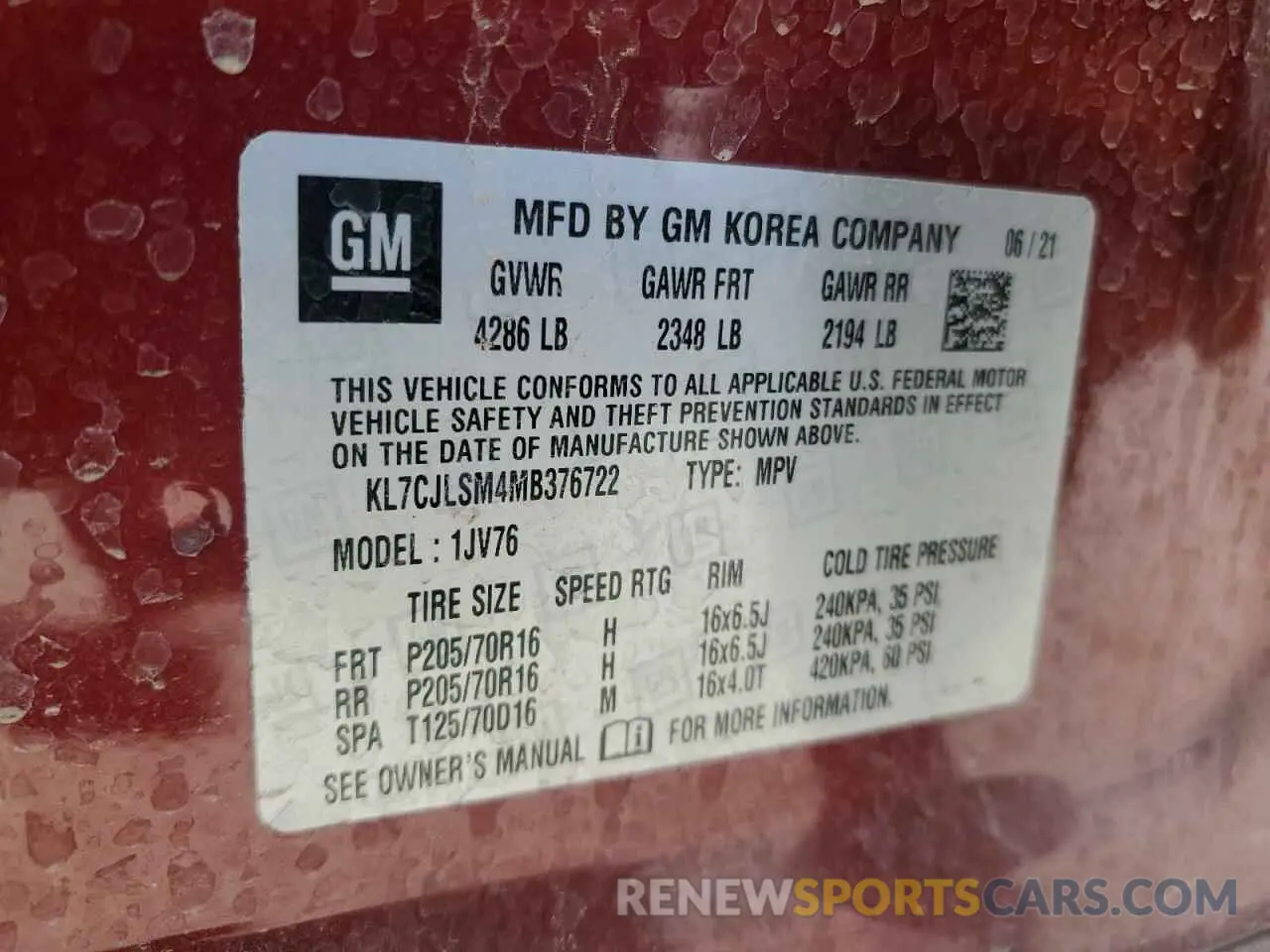 13 Photograph of a damaged car KL7CJLSM4MB376722 CHEVROLET TRAX 2021
