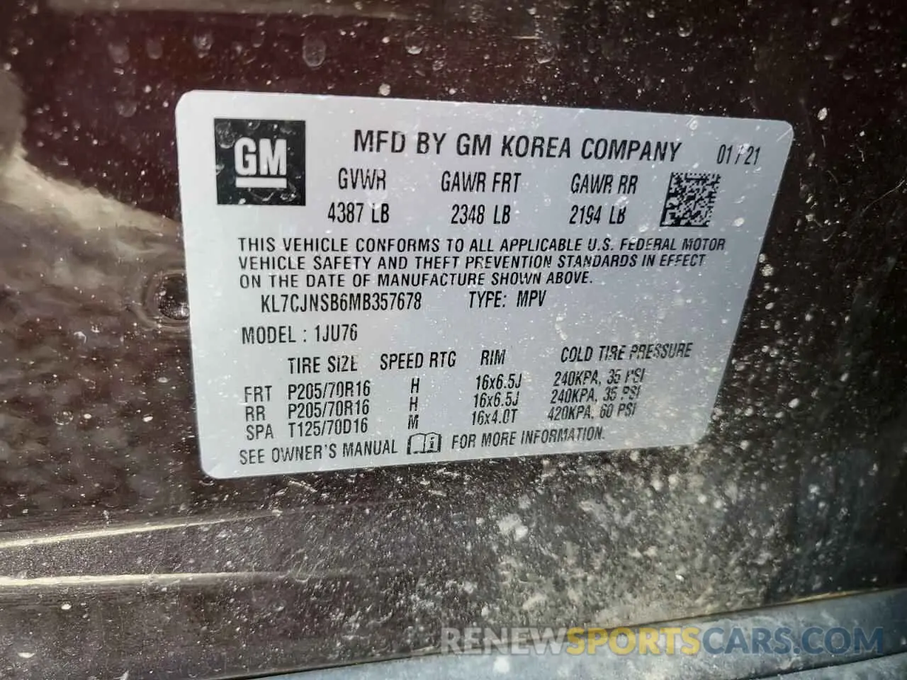 12 Photograph of a damaged car KL7CJNSB6MB357678 CHEVROLET TRAX 2021