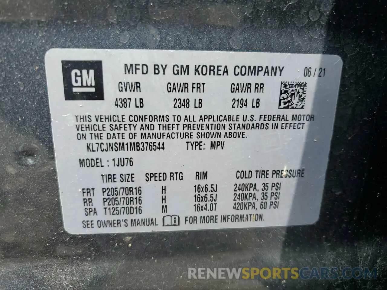 13 Photograph of a damaged car KL7CJNSM1MB376544 CHEVROLET TRAX 2021