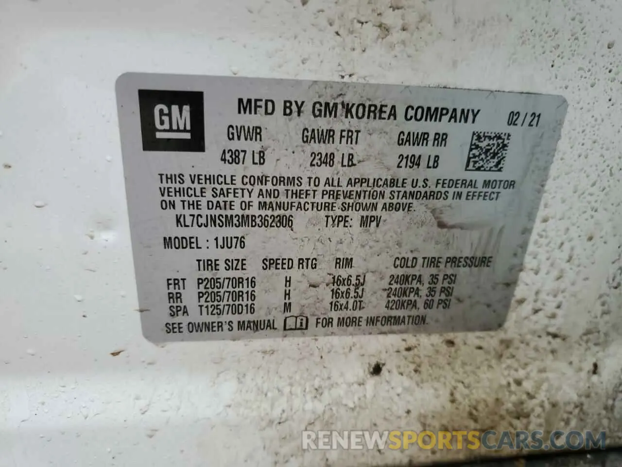 13 Photograph of a damaged car KL7CJNSM3MB362306 CHEVROLET TRAX 2021