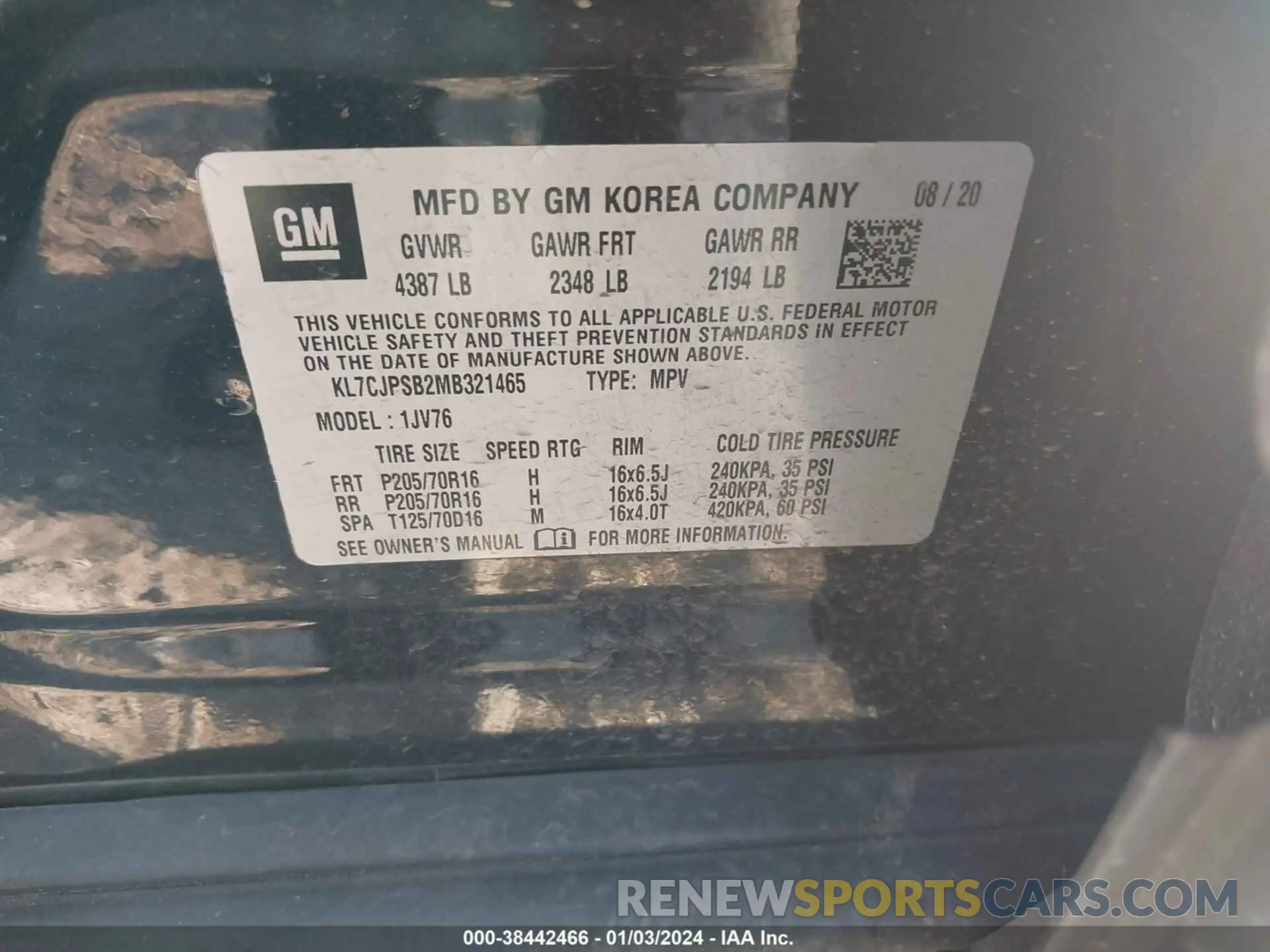9 Photograph of a damaged car KL7CJPSB2MB321465 CHEVROLET TRAX 2021