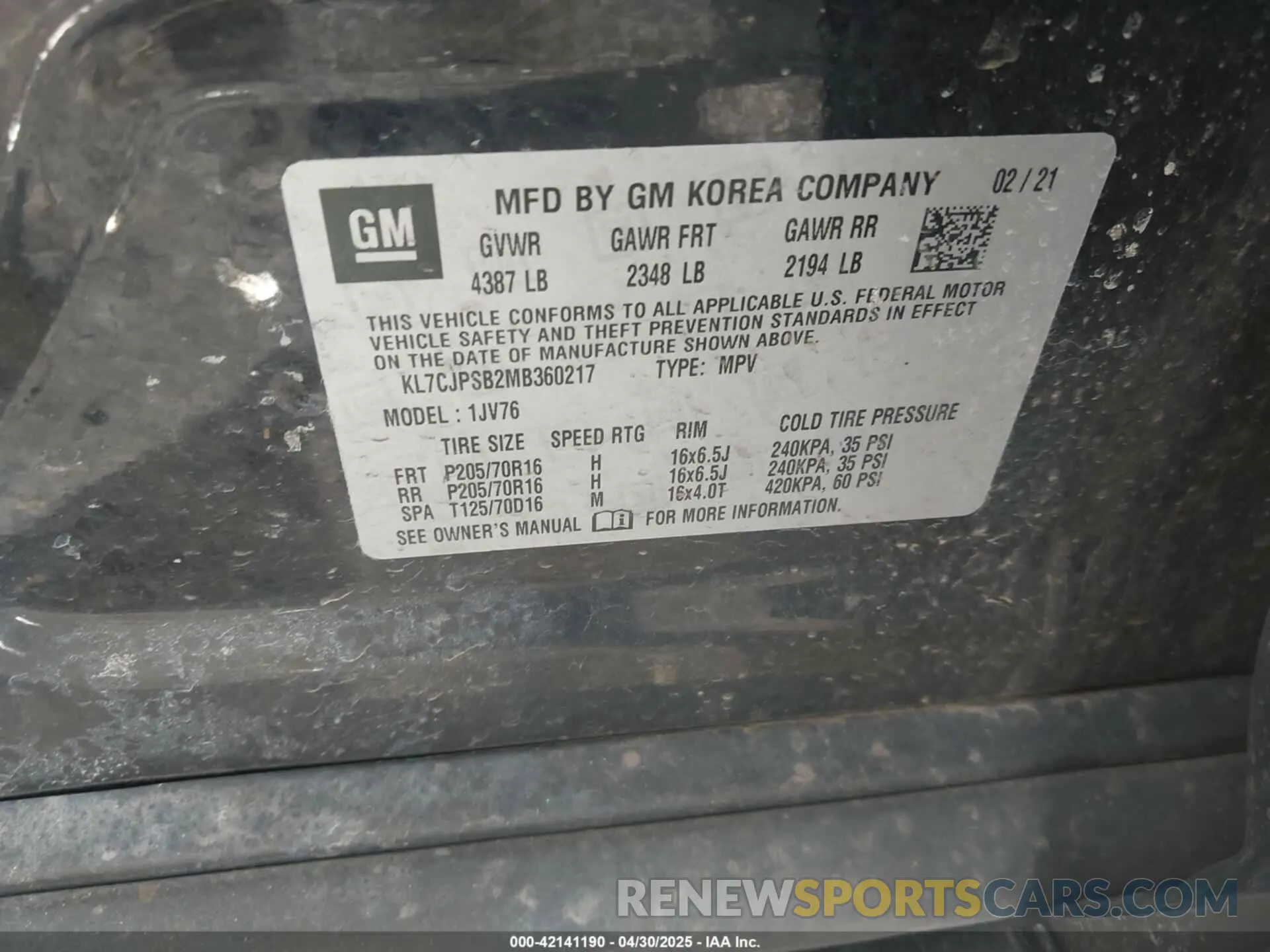 9 Photograph of a damaged car KL7CJPSB2MB360217 CHEVROLET TRAX 2021