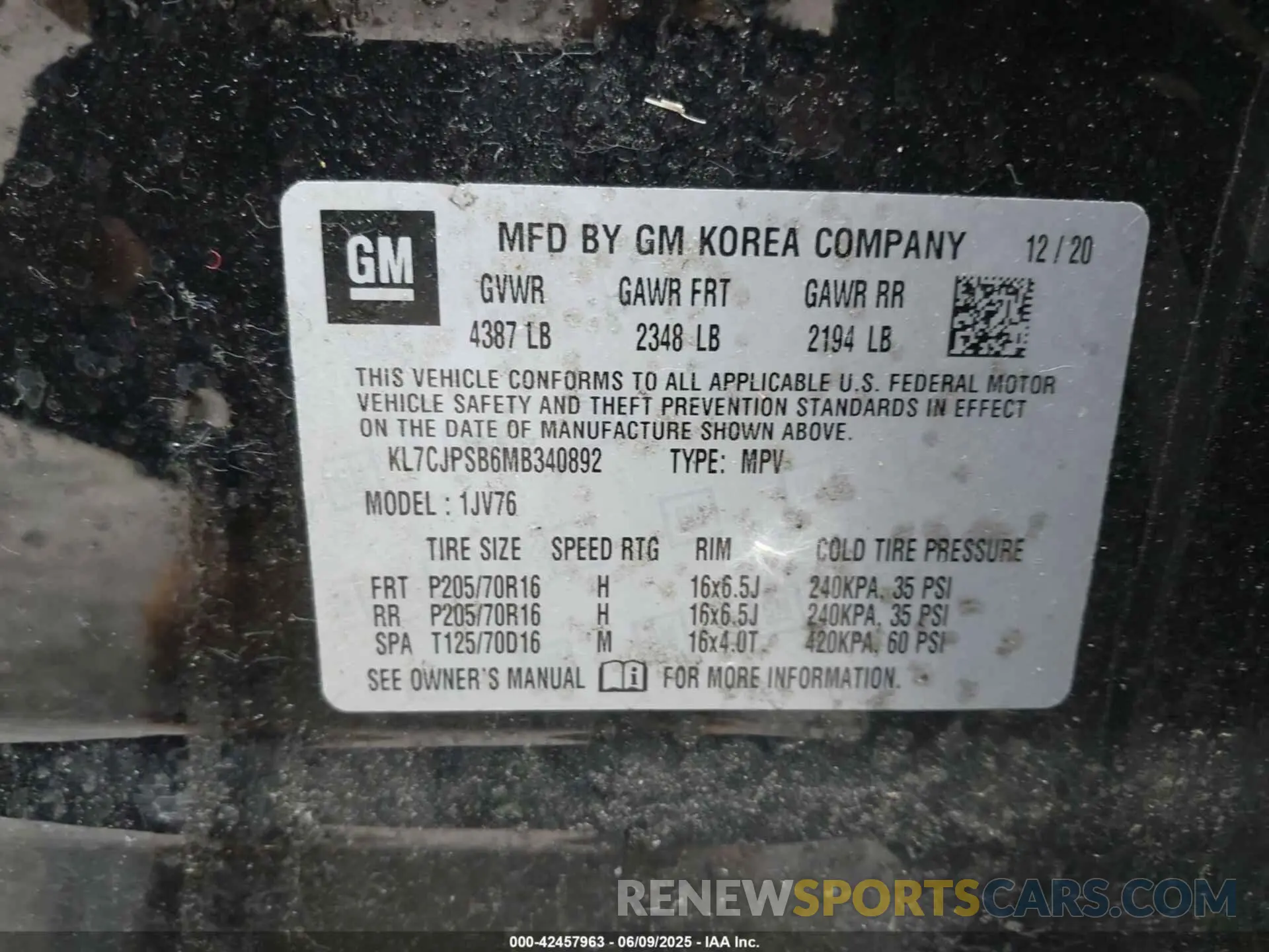 9 Photograph of a damaged car KL7CJPSB6MB340892 CHEVROLET TRAX 2021