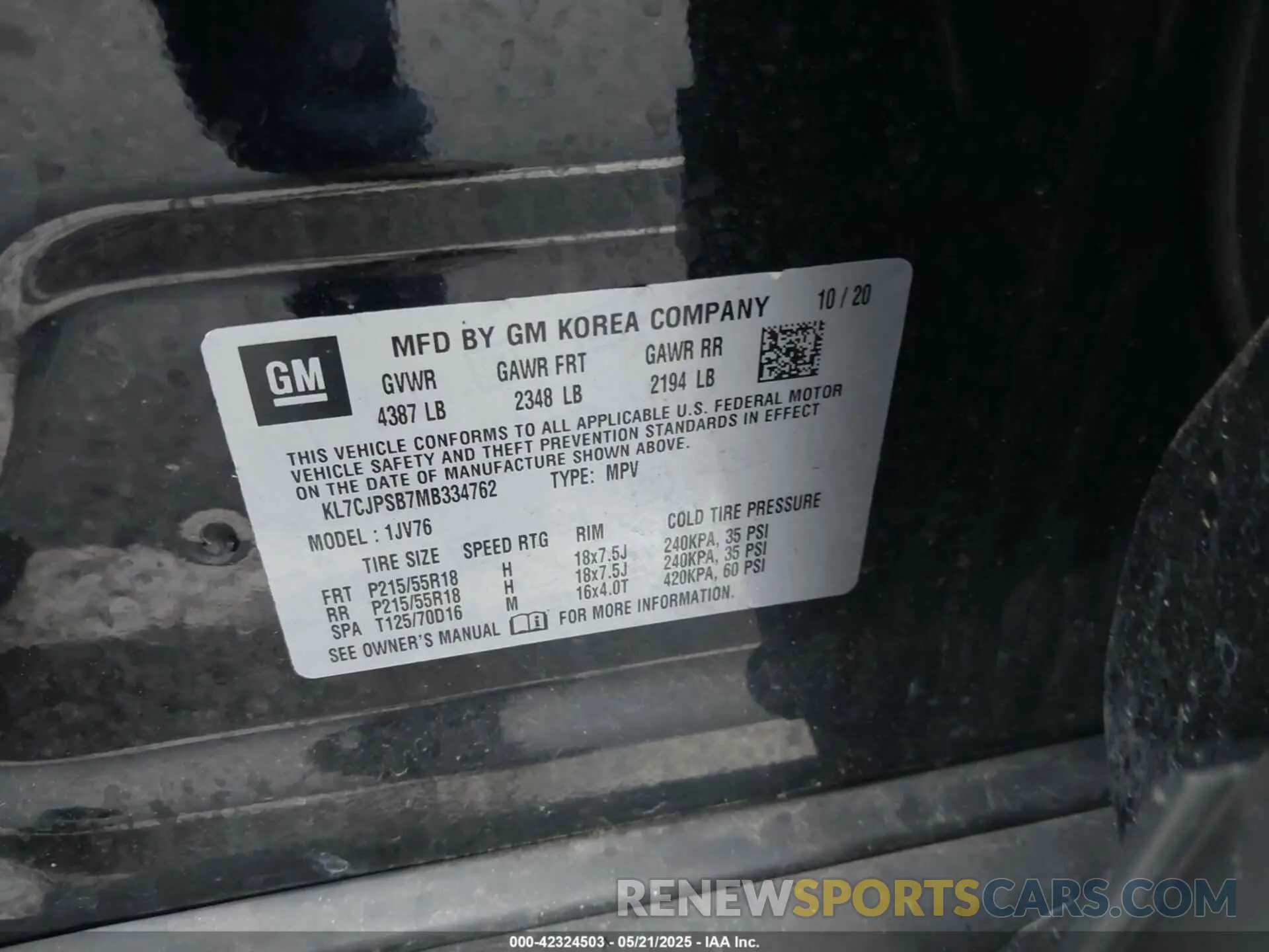 9 Photograph of a damaged car KL7CJPSB7MB334762 CHEVROLET TRAX 2021