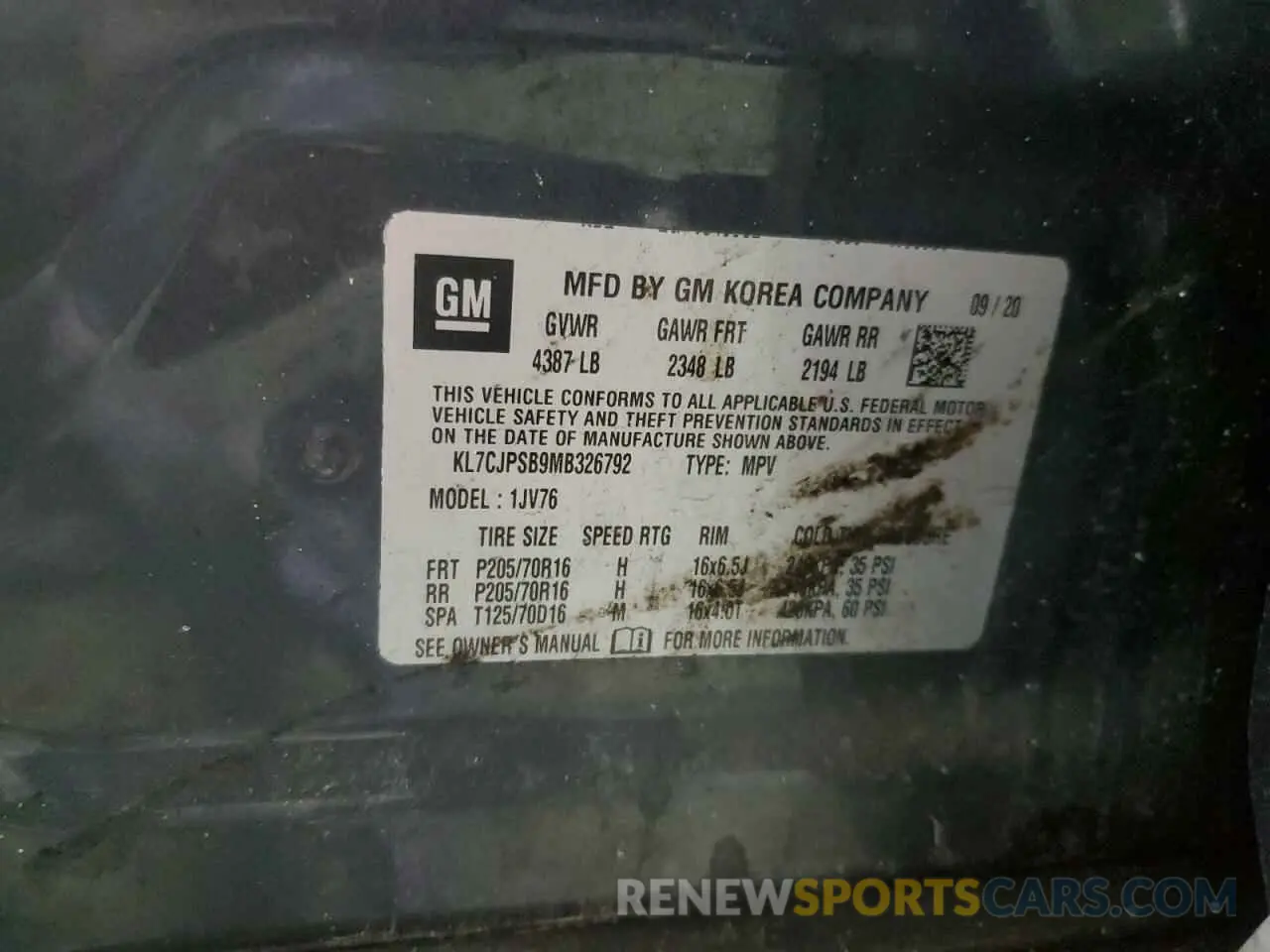 13 Photograph of a damaged car KL7CJPSB9MB326792 CHEVROLET TRAX 2021