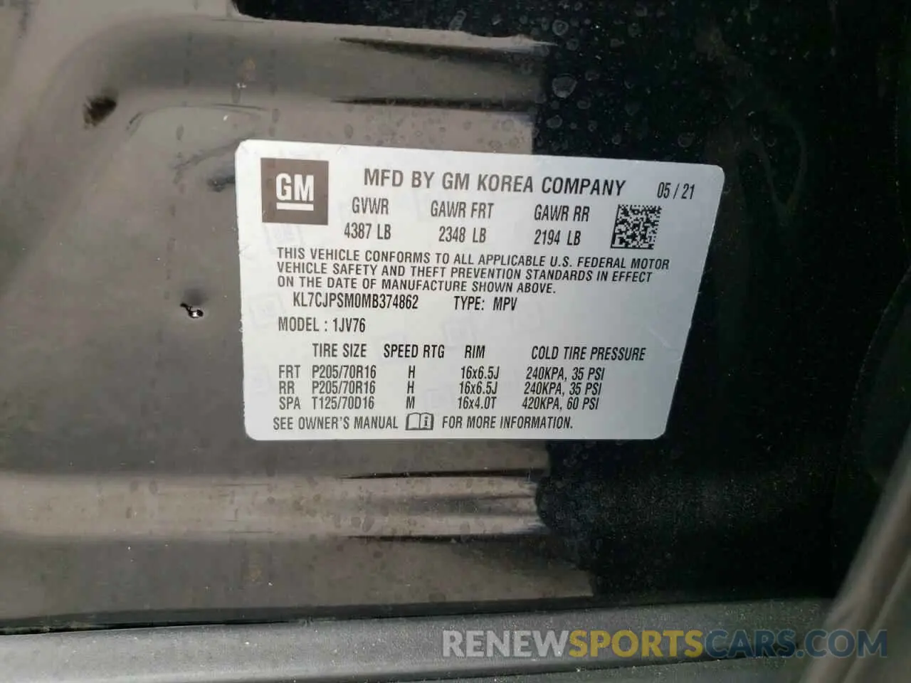 13 Photograph of a damaged car KL7CJPSM0MB374862 CHEVROLET TRAX 2021