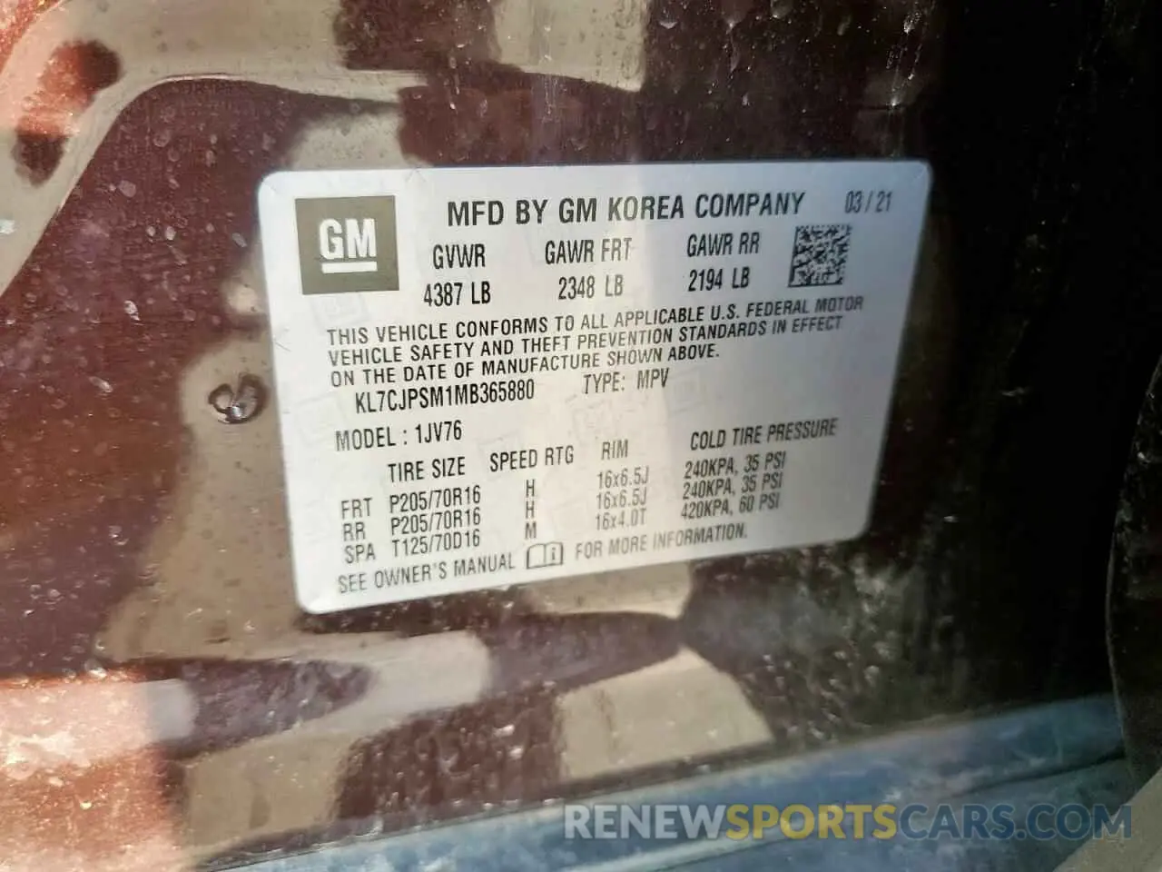 12 Photograph of a damaged car KL7CJPSM1MB365880 CHEVROLET TRAX 2021