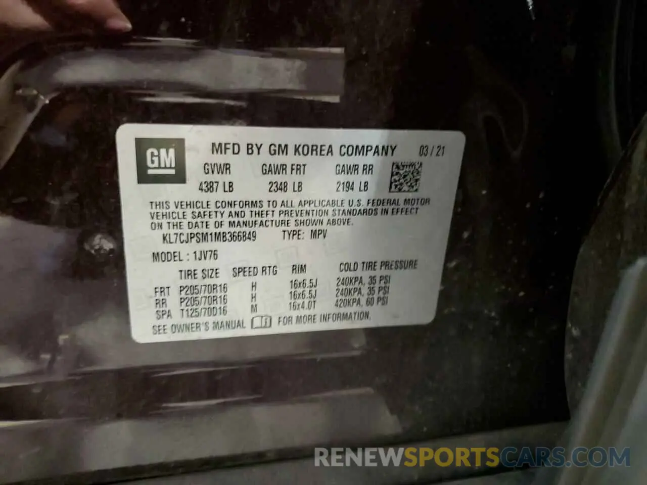 13 Photograph of a damaged car KL7CJPSM1MB366849 CHEVROLET TRAX 2021