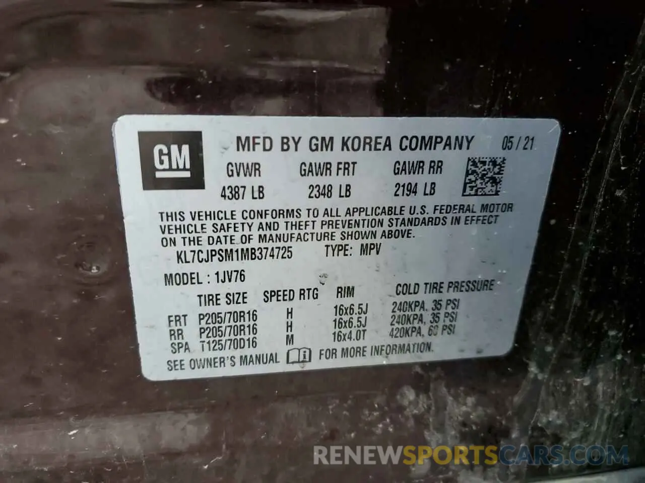 12 Photograph of a damaged car KL7CJPSM1MB374725 CHEVROLET TRAX 2021