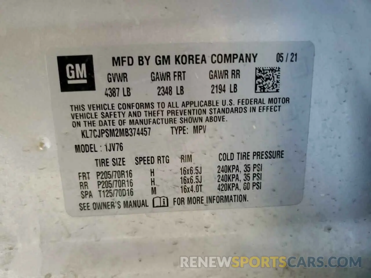 12 Photograph of a damaged car KL7CJPSM2MB374457 CHEVROLET TRAX 2021