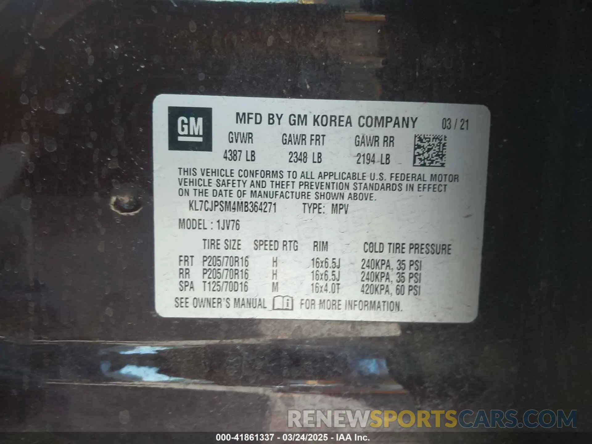 9 Photograph of a damaged car KL7CJPSM4MB364271 CHEVROLET TRAX 2021