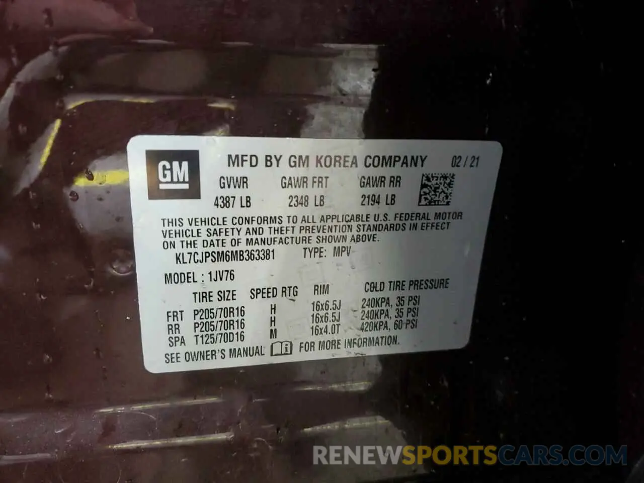 14 Photograph of a damaged car KL7CJPSM6MB363381 CHEVROLET TRAX 2021