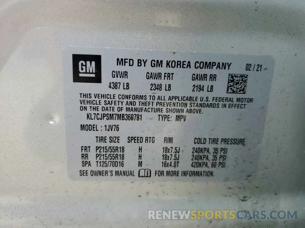 13 Photograph of a damaged car KL7CJPSM7MB360781 CHEVROLET TRAX 2021