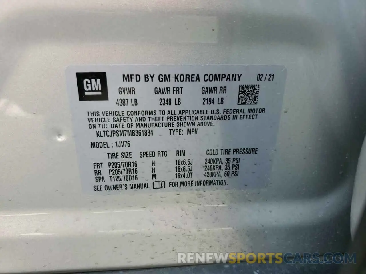13 Photograph of a damaged car KL7CJPSM7MB361834 CHEVROLET TRAX 2021