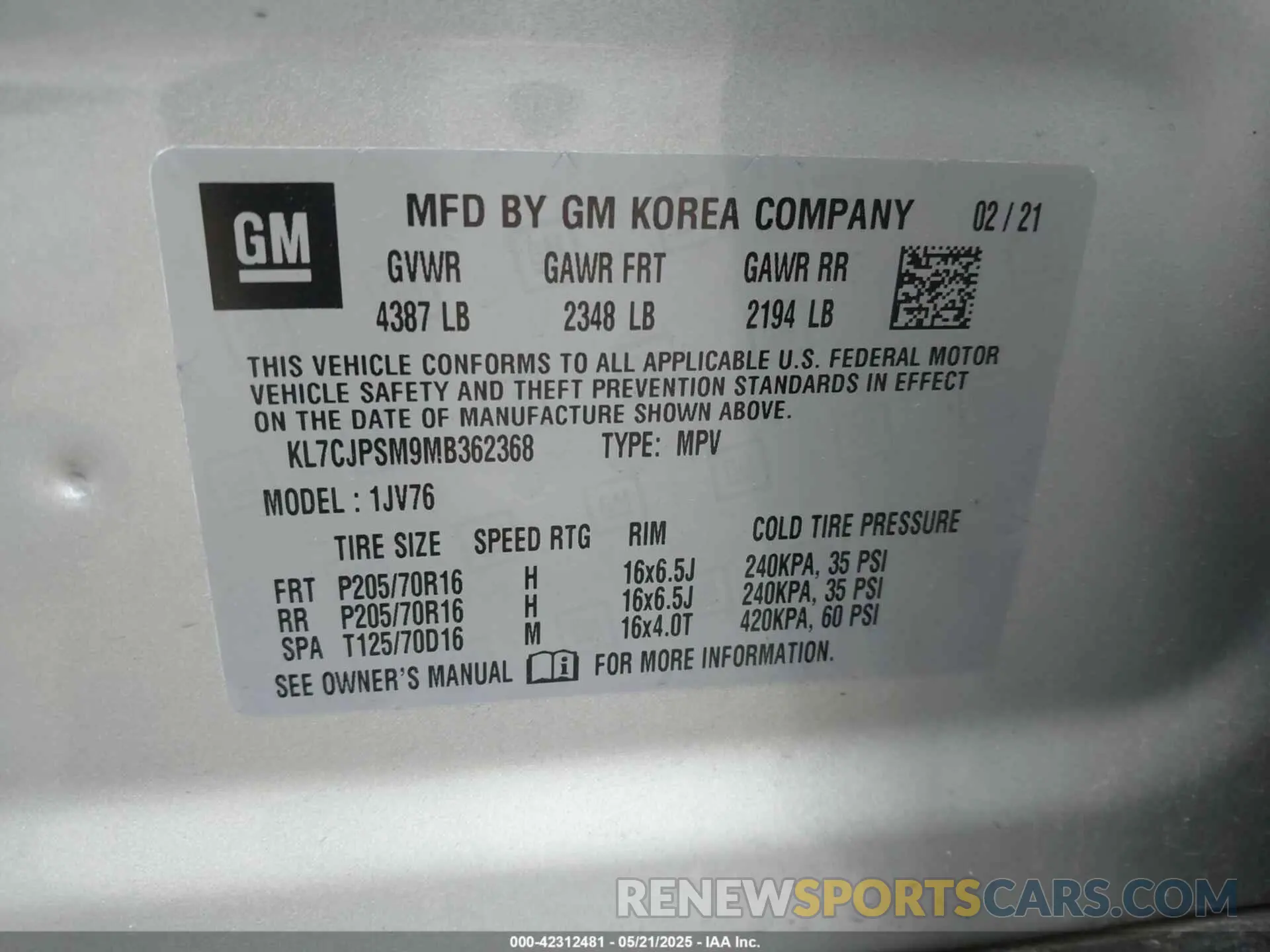9 Photograph of a damaged car KL7CJPSM9MB362368 CHEVROLET TRAX 2021